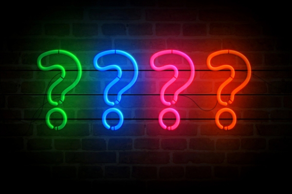 neon lights shaped as question marks depicting Propane Efficiency FAQ