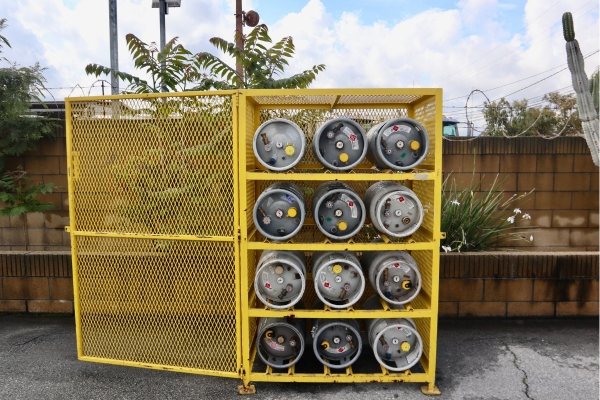 propane tanks on a shelf
