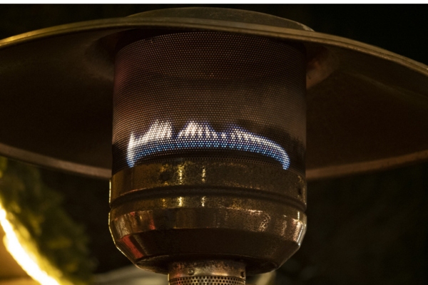 close up of propane powered heater with flame