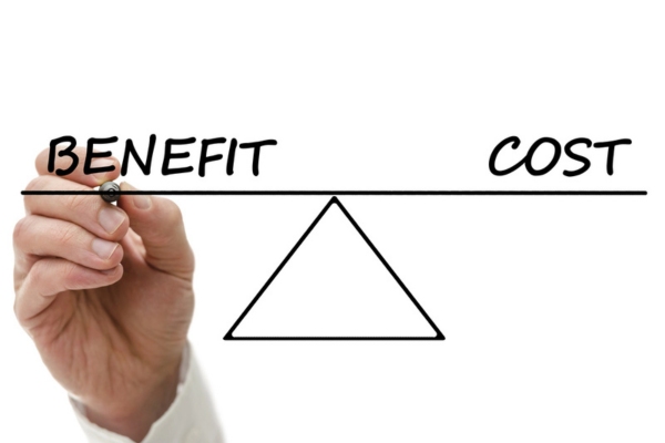 Diagram of a seesaw showing benefit and cost