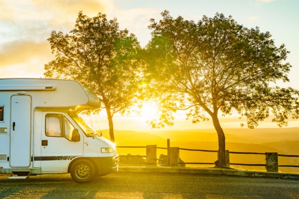 partial view of an RV during morning sunrise