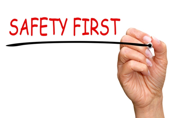 safety first written on a virtual board
