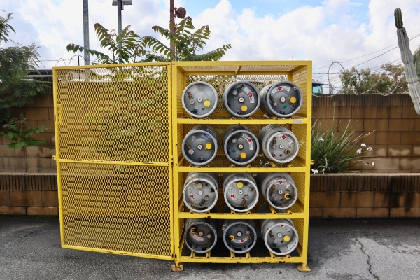 propane tanks on a rack