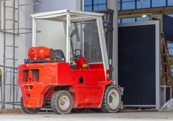 red propane-powered forklift